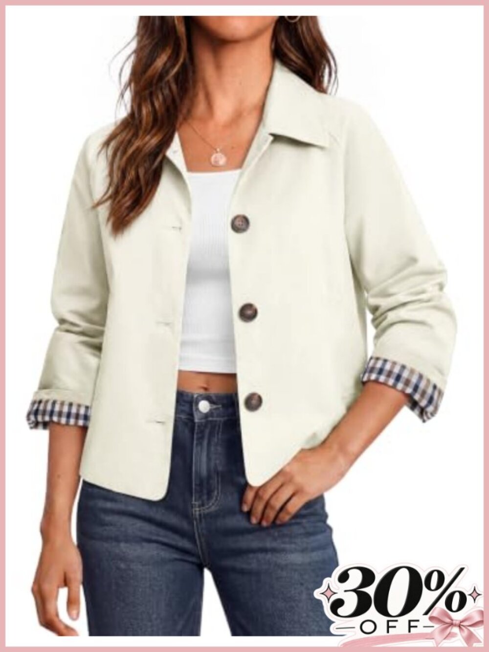 CHICZONE Women Cropped Trench Coat Oversized Lightweight Casual Jacket
